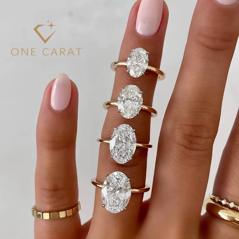 Custom 10K Gold Engagement Solitaire Ring with 1CT 2CT 3CT 5CT Oval Marquise Cut VVS Moissanite Diverse Sizes for Perfect Fit