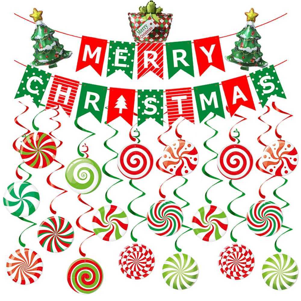 Merry Christma Banner 3m Red Green Merry Christmas Candy Spiral Hangings New Year Party Decoration Banner Christmas Home Decor C251024