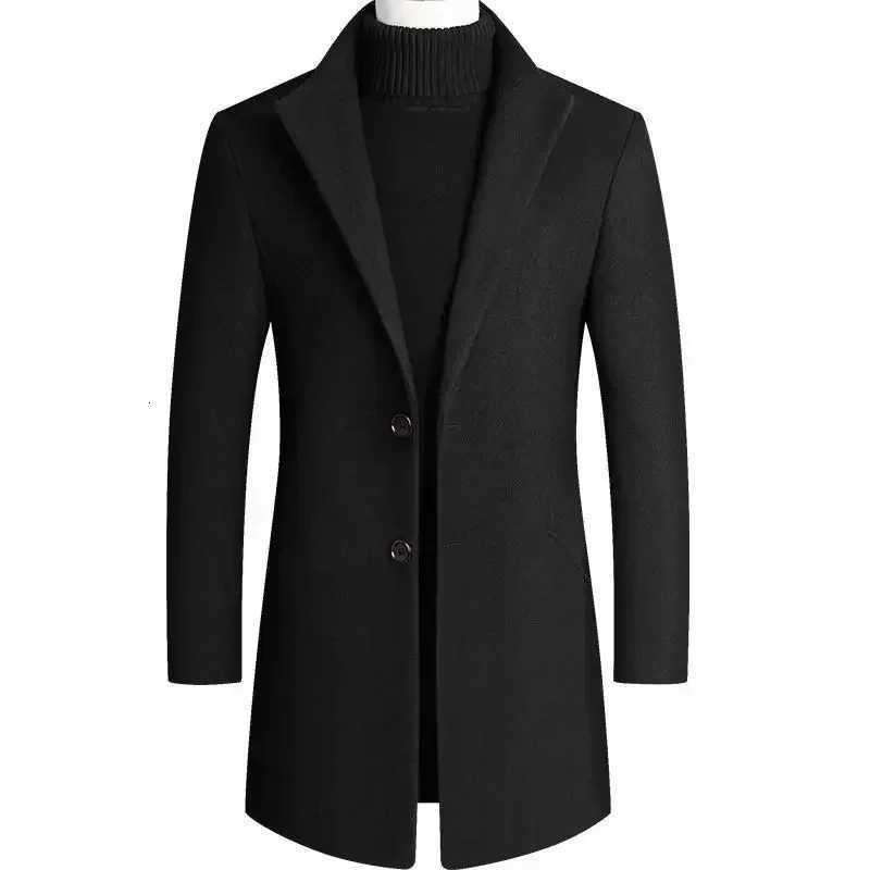 Mens Woolen Coat Autumn Winter 2022 Medium Long Windbreaker Thickened Stand Collar Male Trench Coat Abrigo HombreT251025