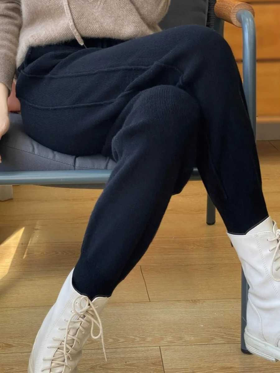 High Waist Slim Fit Pants Womens Casual Elastic Waist Dstring Straight Leg Wool Slimming Knitted Base Layer Pants XT1581T251025