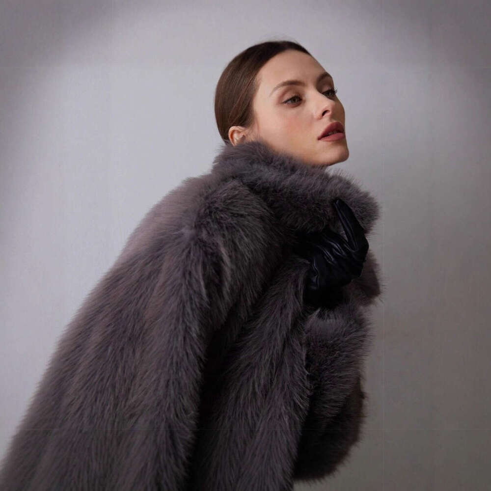 Autumn and Winter Color Faux Solid Fur Coat Women's Overcoat