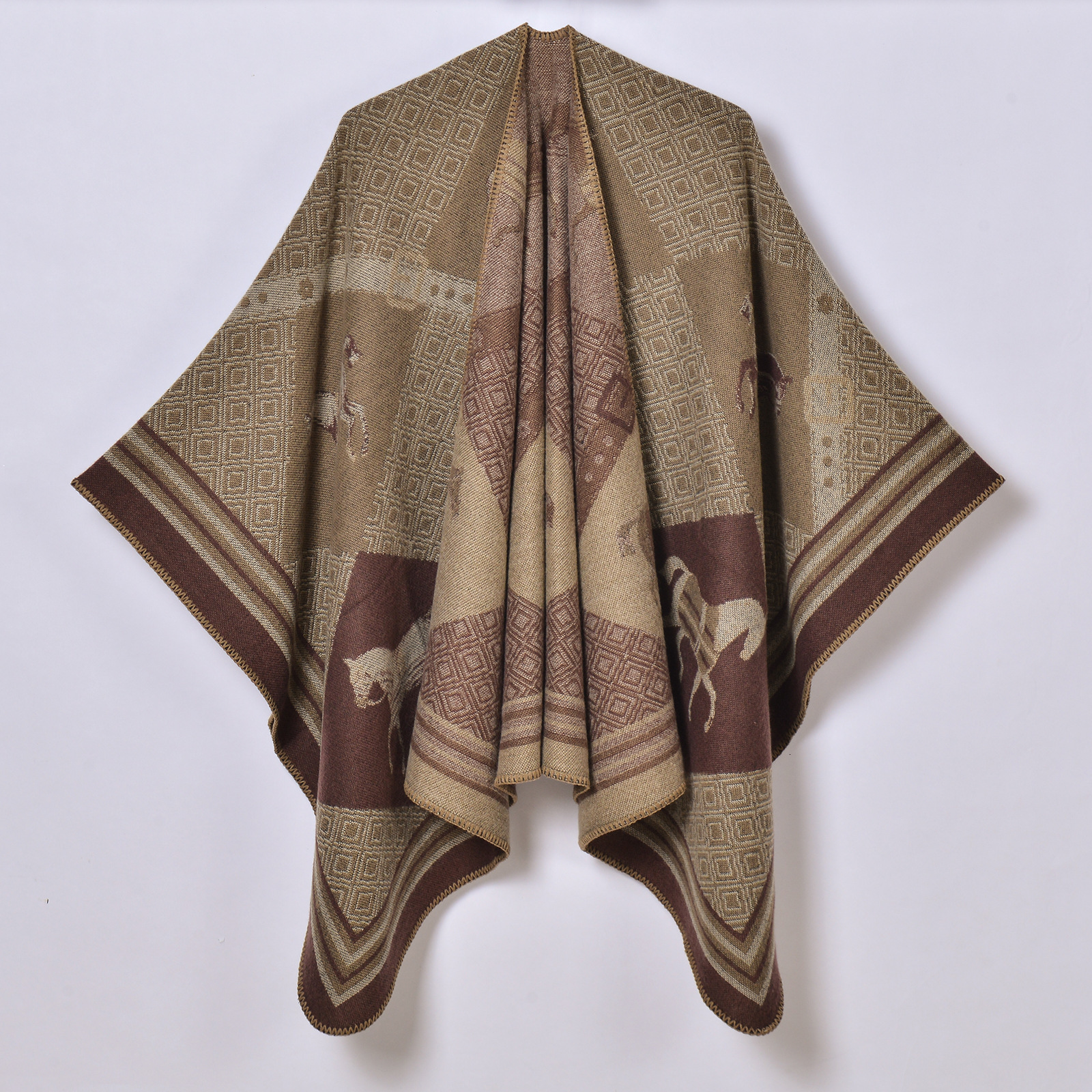 New Womens Runway Shawl Jacquard Split Cape Knitted Outerwear