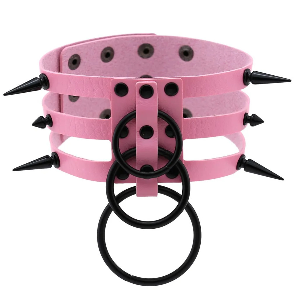 Fashion Women Men Black Rivet Leather Bondage Choker Necklace Punk Circle Spike Goth Collar Harajuku Necklaces Emo Witch Jewelry 251023