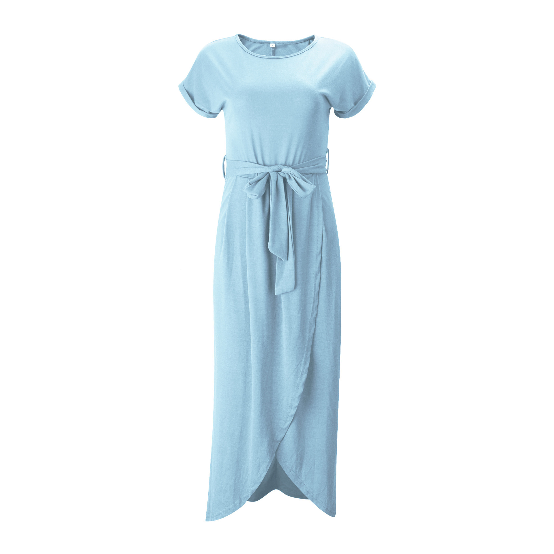 New Women's Solid Color Reversible Flat Short Sleeve Round Neck Irregular Dress