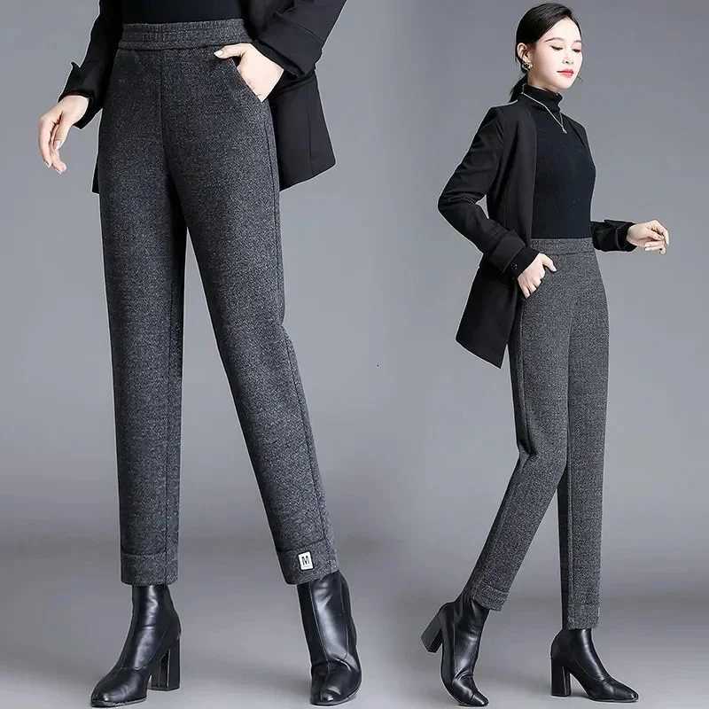 Fall Winter Thick Woolen Harem Pants Women Casual Elastic High Waist Pantalones Korean Fashion Ankle Length Calcas Feminina 2024T251025