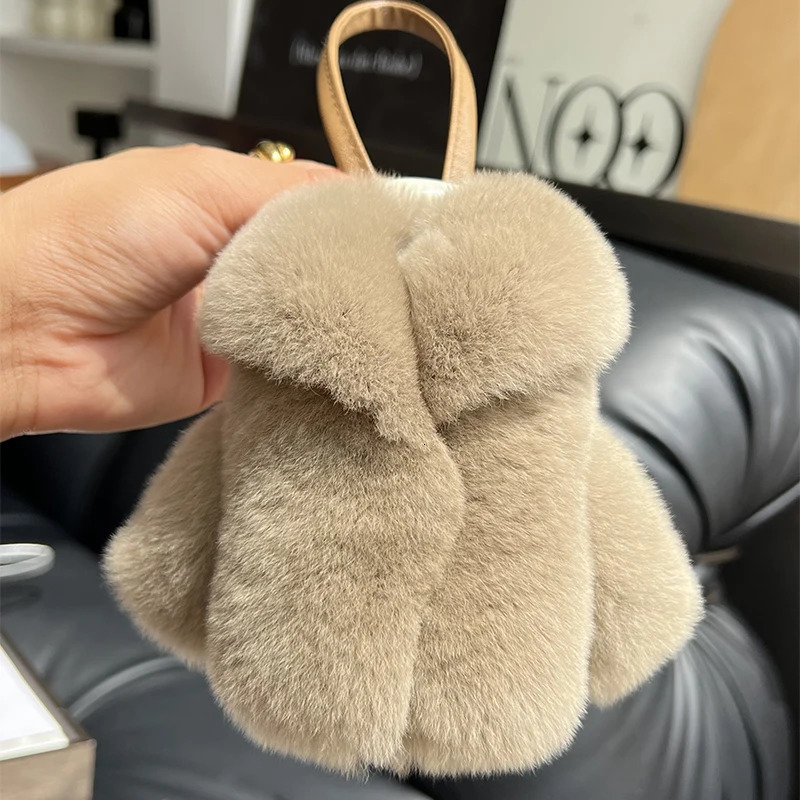 Rex Rabbit Fur Keychain Small Clothes Modeling Keychain Fur Pendant Key Chain Keychain Fluffy Keyring Gift For Women Bag Charms 251023