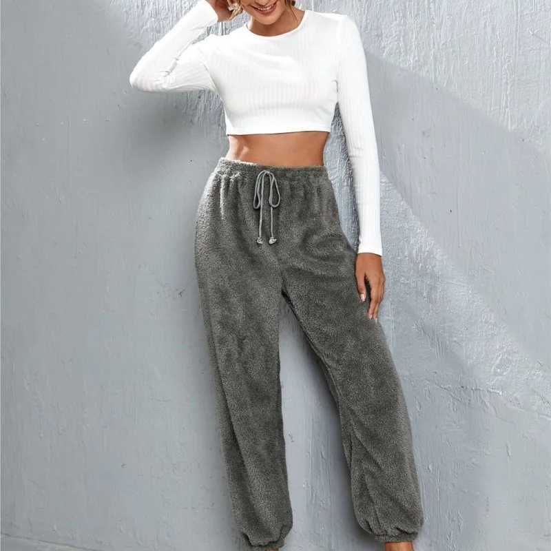 Fashion Plush Women Casual Pants 2024 Winter New Solid Color Loose Comfortable Velvet Warm Home Pants Womens ClothingT251025