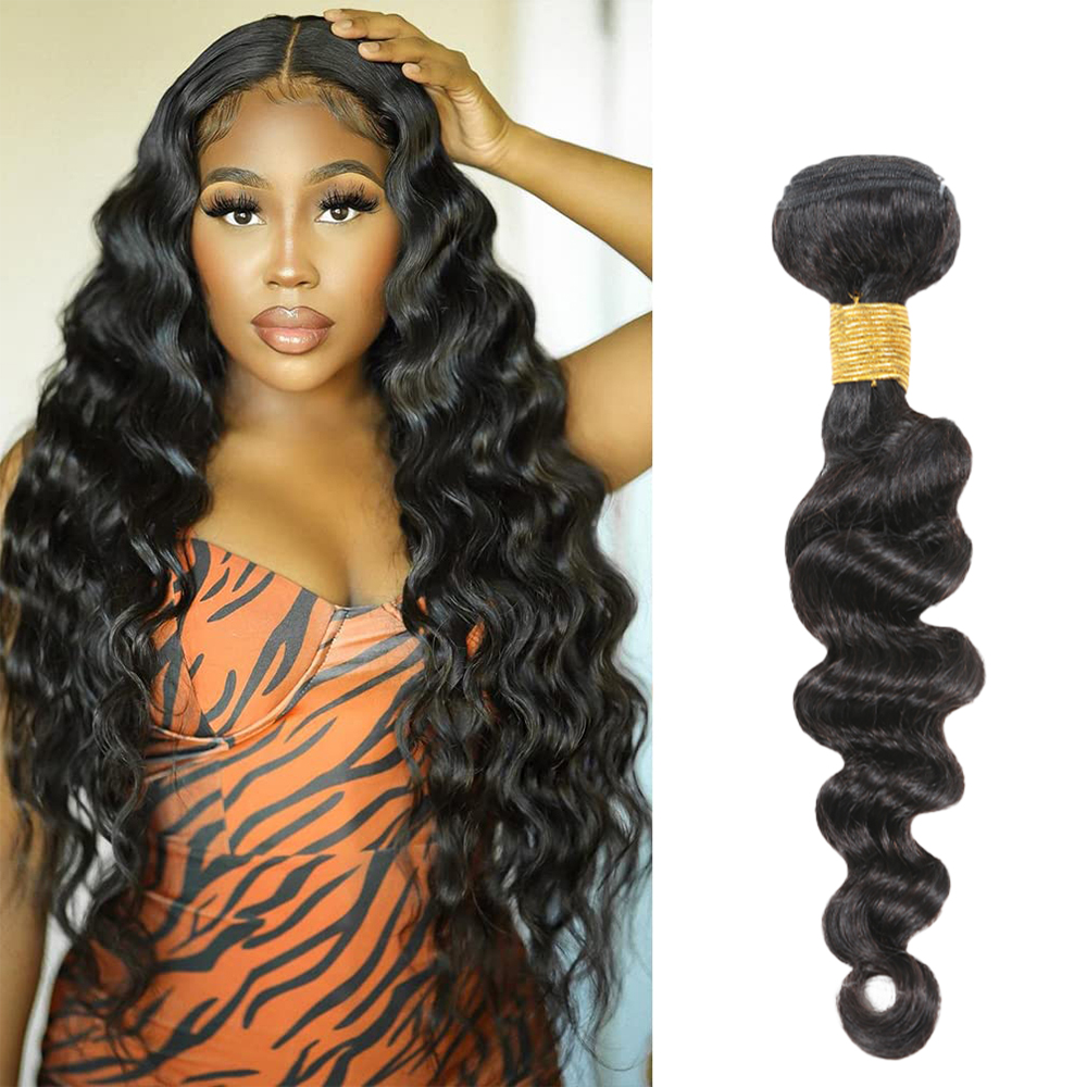 10A Grade Virgin Loose Wave Hair 1 Bundles 100% Unprocessed Virgin Remy Loose Deep Wave Human Hair Weave Bundles for Black Women Natural Color