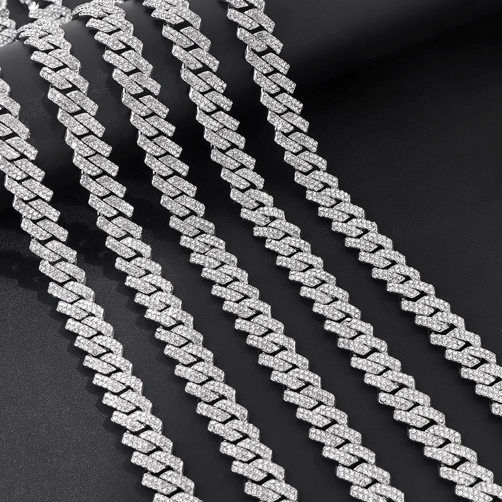 14 MM Prong Cuban Link Chain Necklace For Men Hip Hop Iced Out Bling Full Rhinestone Paved Necklace Rapper Female Jewelry 251013