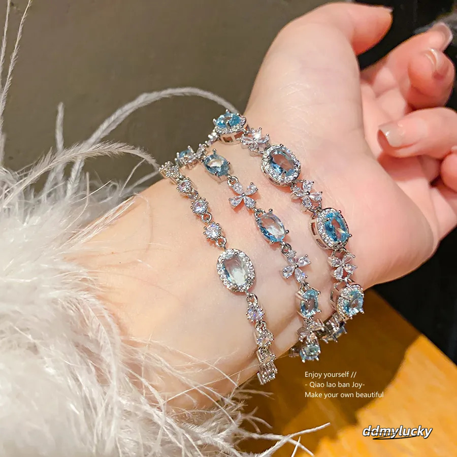 Sier-Tone Bracelet With Blue Gemstone & Dia Accents - Elegant Jewelry For Parties And Special Ocns Ddmylucky