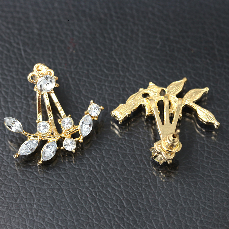 Korean fashion Women's Accessories Crystal Leaf with Inlaid Dias Branch Hanging Zircon Earrings