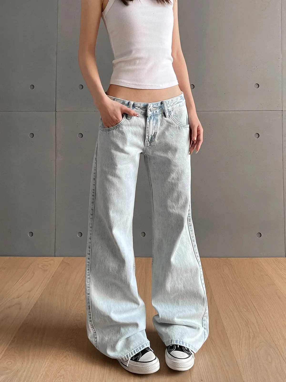y2k Vintage Women Jeans Low Waist Zipper Button Solid Trousers with Pockets Aesthetic Streetwear Washed Jeans 251023