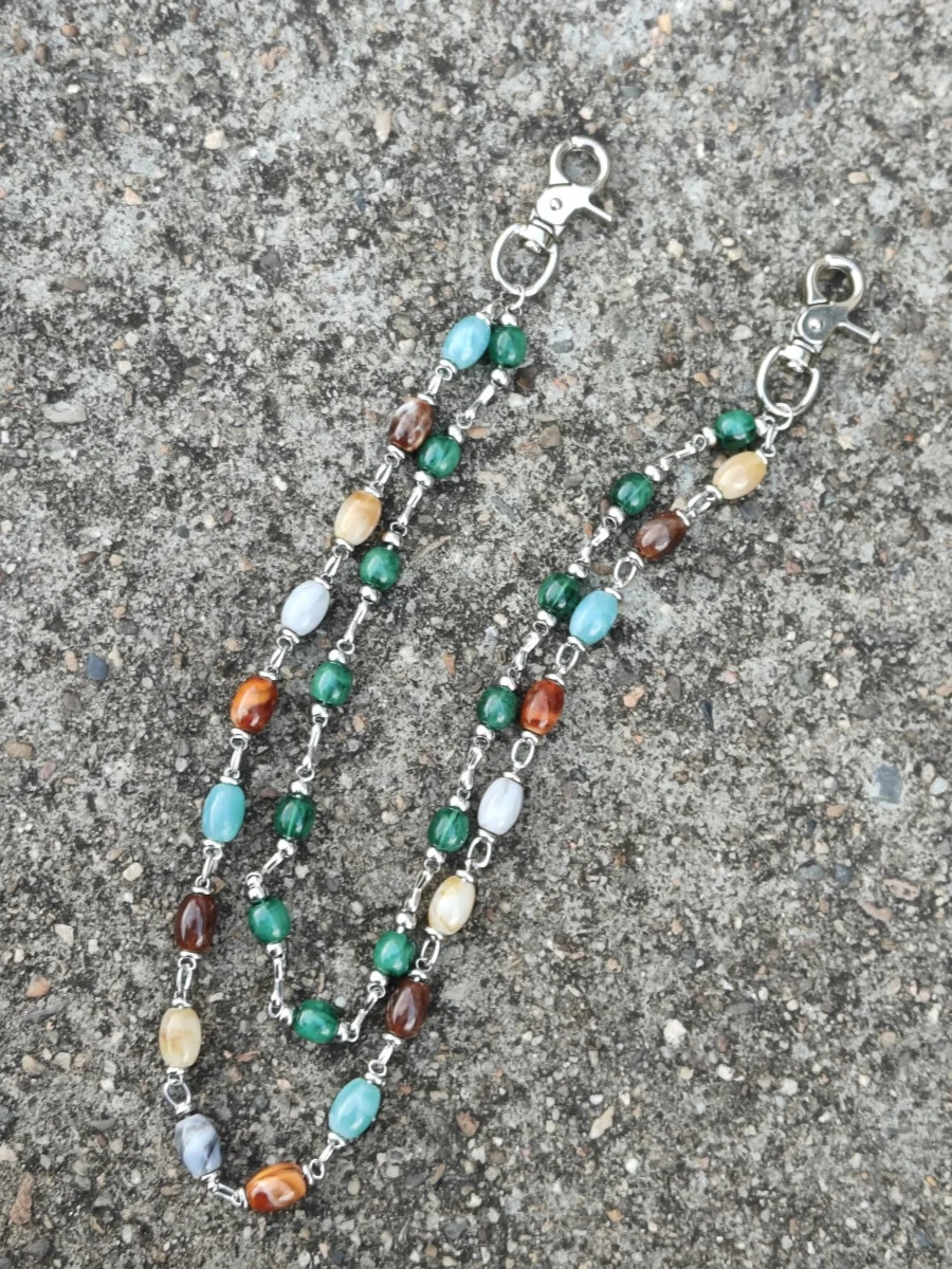 Colored Agate Lmitation Jade And Gemstone Multicolored Pants Chain Bohemian Style Fashionable Men And Women Accessories 251023