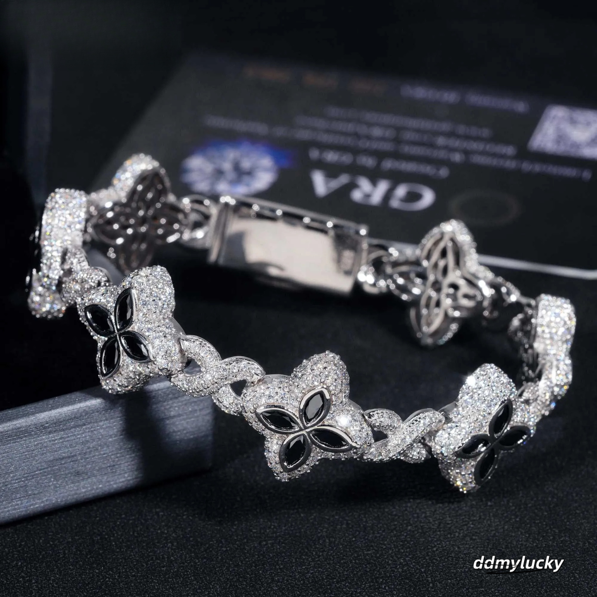 Four Leaf Clover Bracelet: Sterling Sier Moissanite Dia Tennis Bracelet - Elegant Lucky Charm Design Ddmylucky