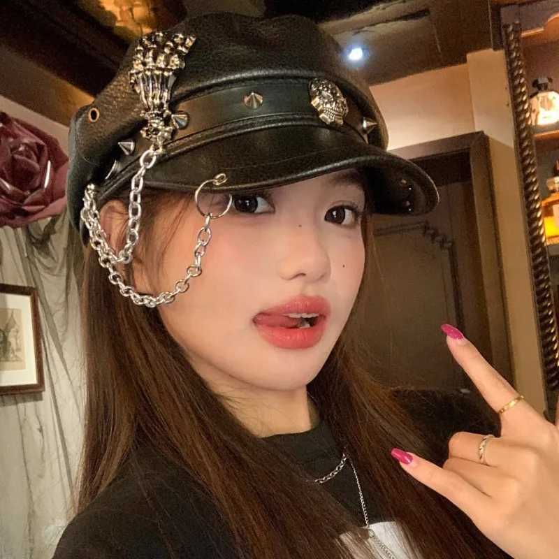 1pc Wen Punk Beret Hat with Black Rivet Punk Style Newsboy Warm Visor Beret Vintage Cabbie Csfor OutdoorDaily Use Gift Y251025