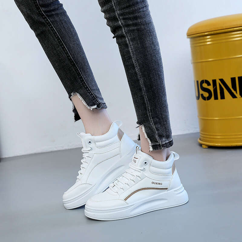 Thick-Soled Height-Increasing Ins White Dad Shoes for Women Versatile Casual Student Soft-Soled Autumn Winter High-Top Sneakers Booties