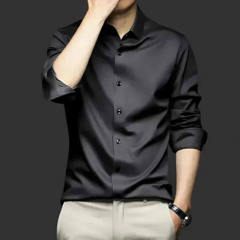 X6XL Orange Mens Long Sleeve Shirt Wrinkle Resistant and Non ironing Solid Business Casual Dress Shirt 251023