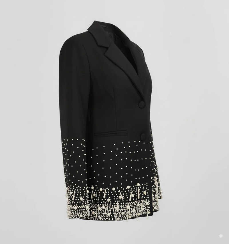 Fashion Women's Suit 1 Piece Embellished Blazer Notched Lapel Pearl Beading Evening Party Prom Special Occasion Customized