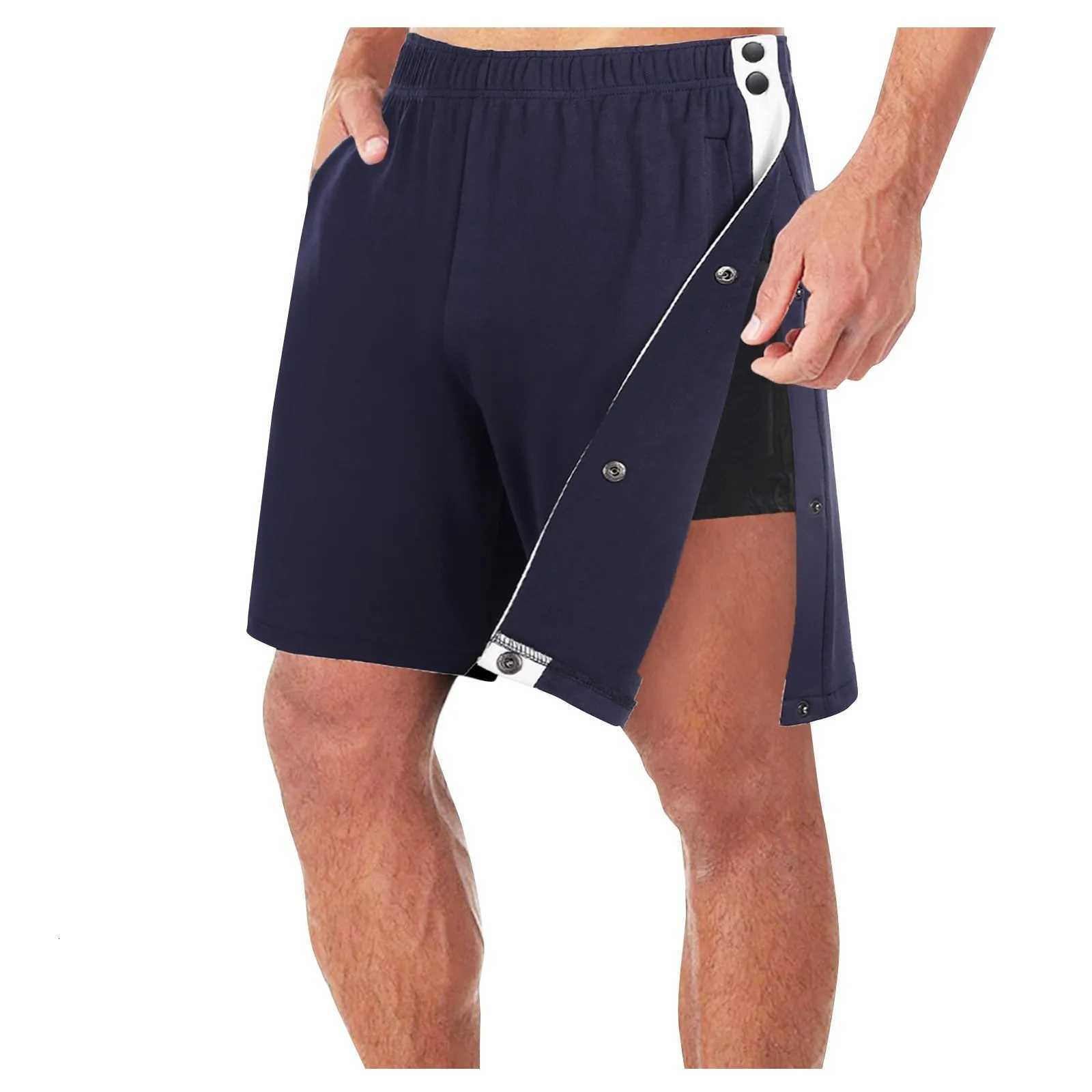 Man Loose Straight Side Buckle Split Elastic Waist Shorts With Pocket New Fashion Trendy Casual Sport Training Five Length PantsXJ251025