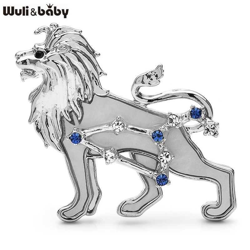 Wulibaby Zodiac Leo Brooch Pins Alloy Shell Animal Lion Badge Women Jewelry Brooches Gift J251115