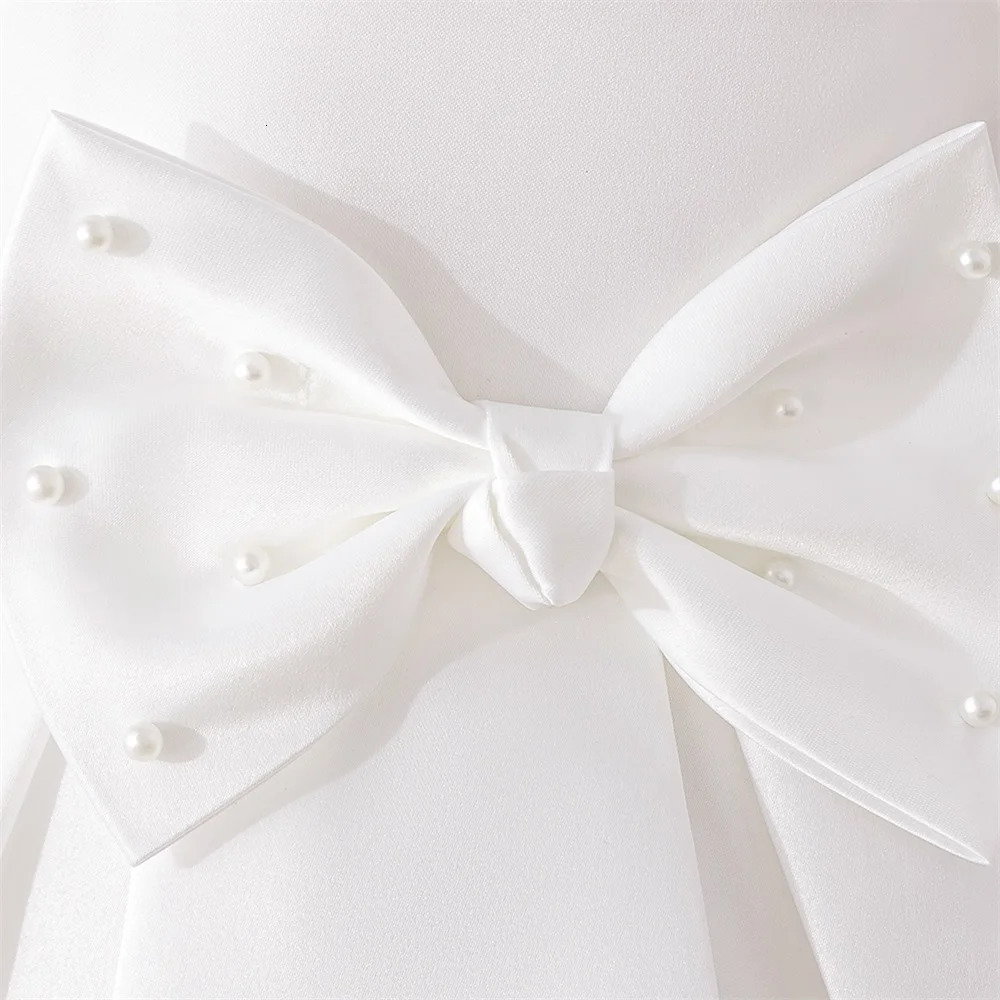 Girls Beading Carnival Party Dress Baby Girl Wedding Princess Gown Toddler Bow White Pleated Dresses Summer Formal Evening Wear 251023