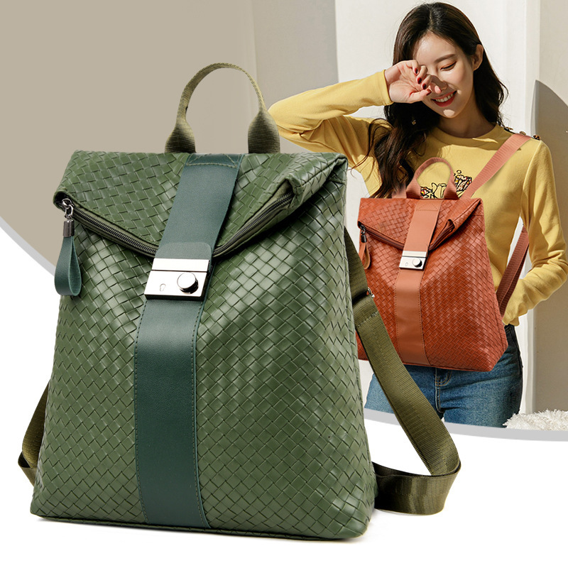 New woven double backpack designer style women's casual bag Korean fashion student tutorial anti-theft bag large capacity bag