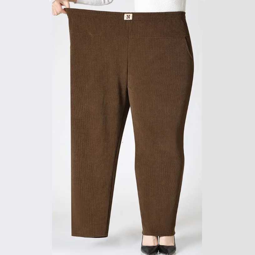 Women Trousers New Elastic High Waisted Corduroy Pants Loose Autumn Casual Pants Female Winter Fleece Warm Straight Pants 7XL8XLT251025