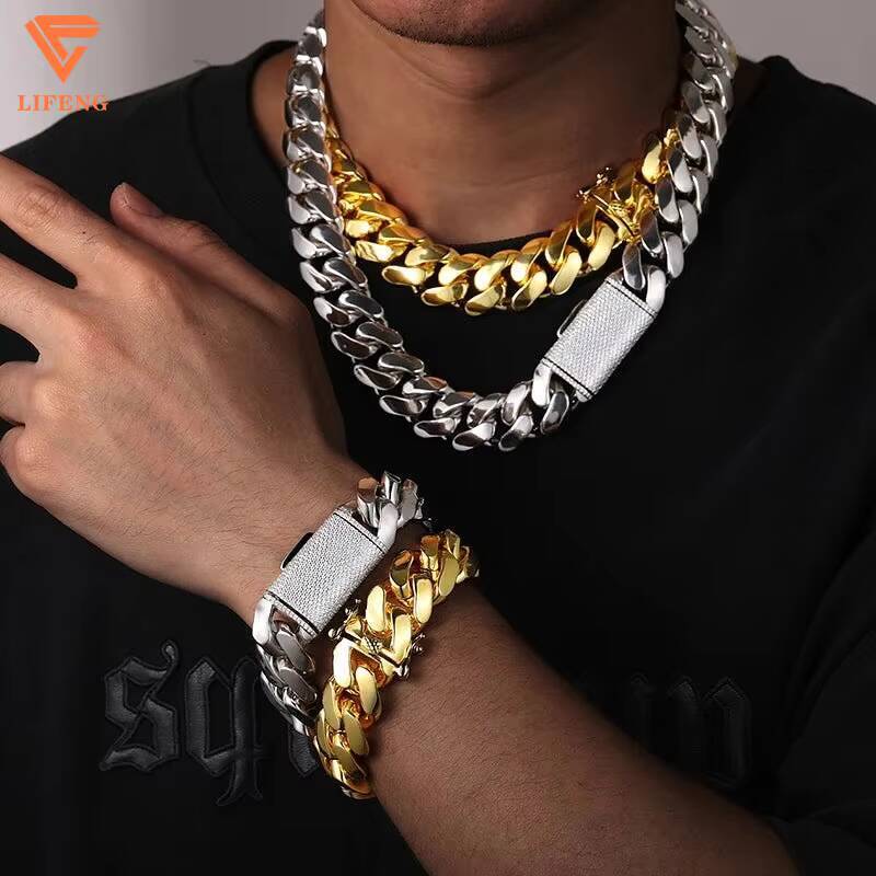 Lifeng Jewelry 20mm VVS Moissanite Chain 18k Gold Plated Cuban Link Chain Sterling Silver Diamond Hiphop Cuban Necklace