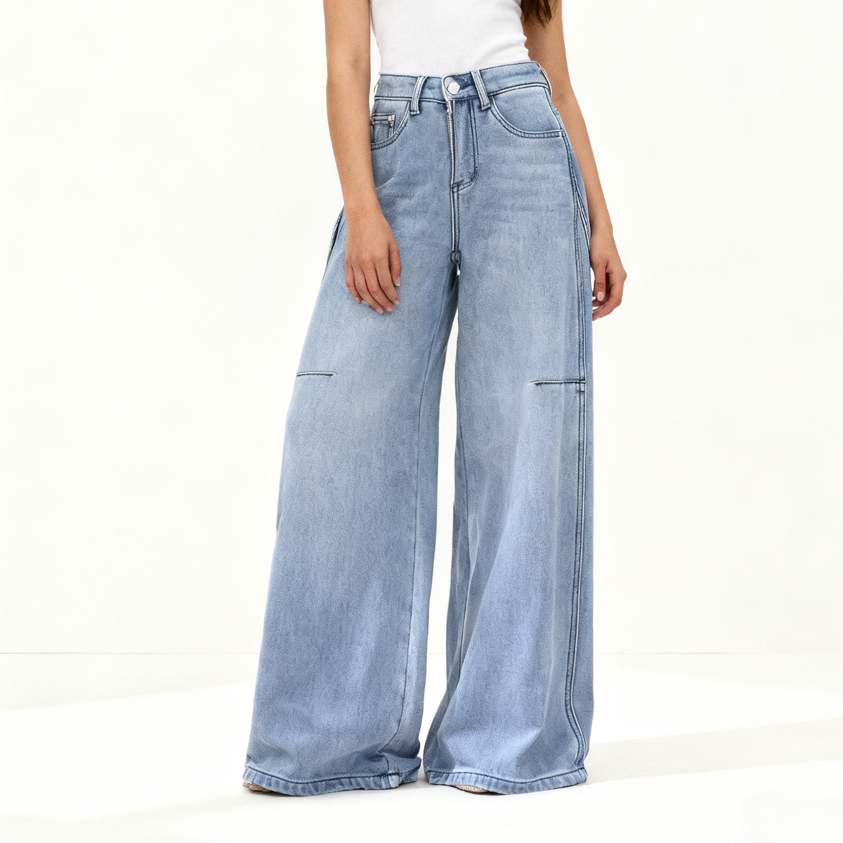 Women's Fleece-Lined Wide-Leg Jeans - Casual Loose Fit, Warm Comfortable, Trendy Denim Pants for Autumn & Winter Daily Wear 18513 Z260313