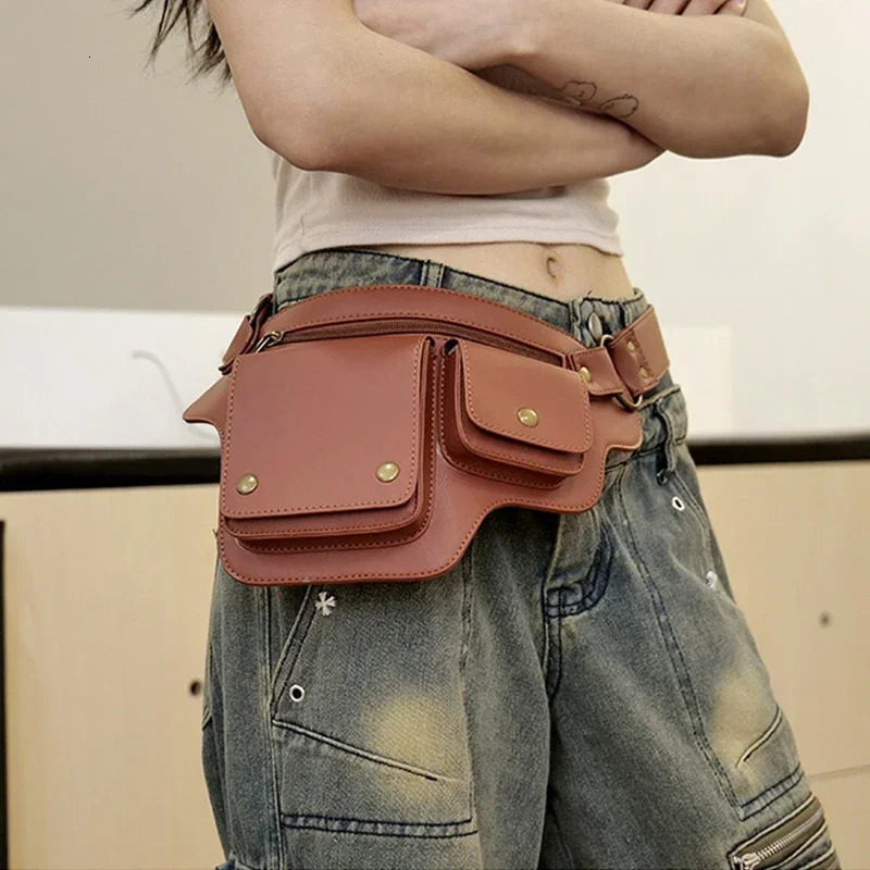 Outdoor Cycling Bag Casual Pu Leather Fanny Pack Sports Waist Bag Shoulder Bag MultiFunction Storage Bag Retro Mobile Phone Bag 251023