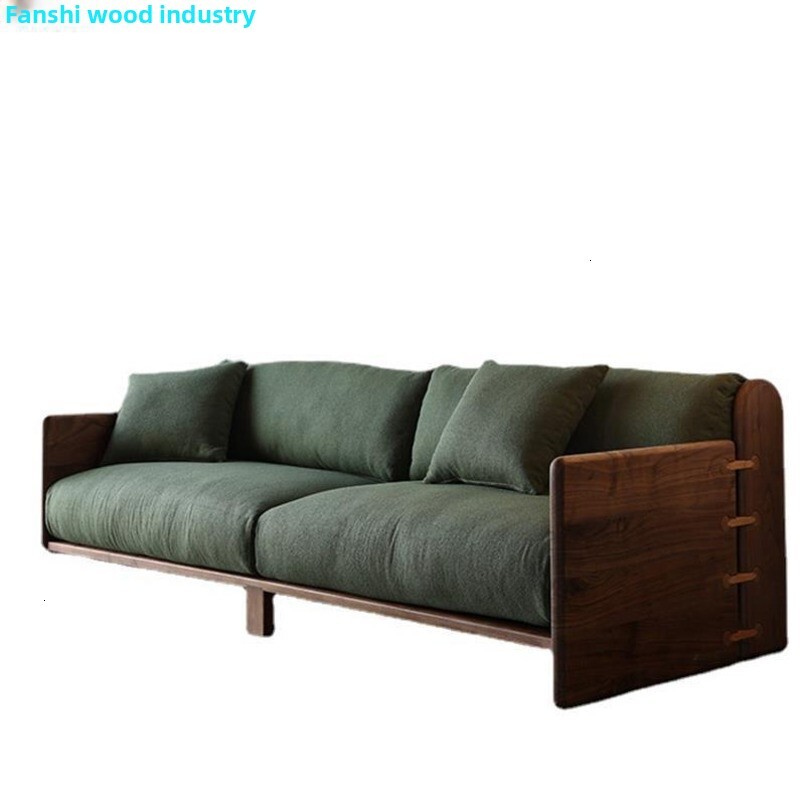 Nordic Modern Minimalist Black Walnut Solid Wood Sofa Set for Small Living Room Design