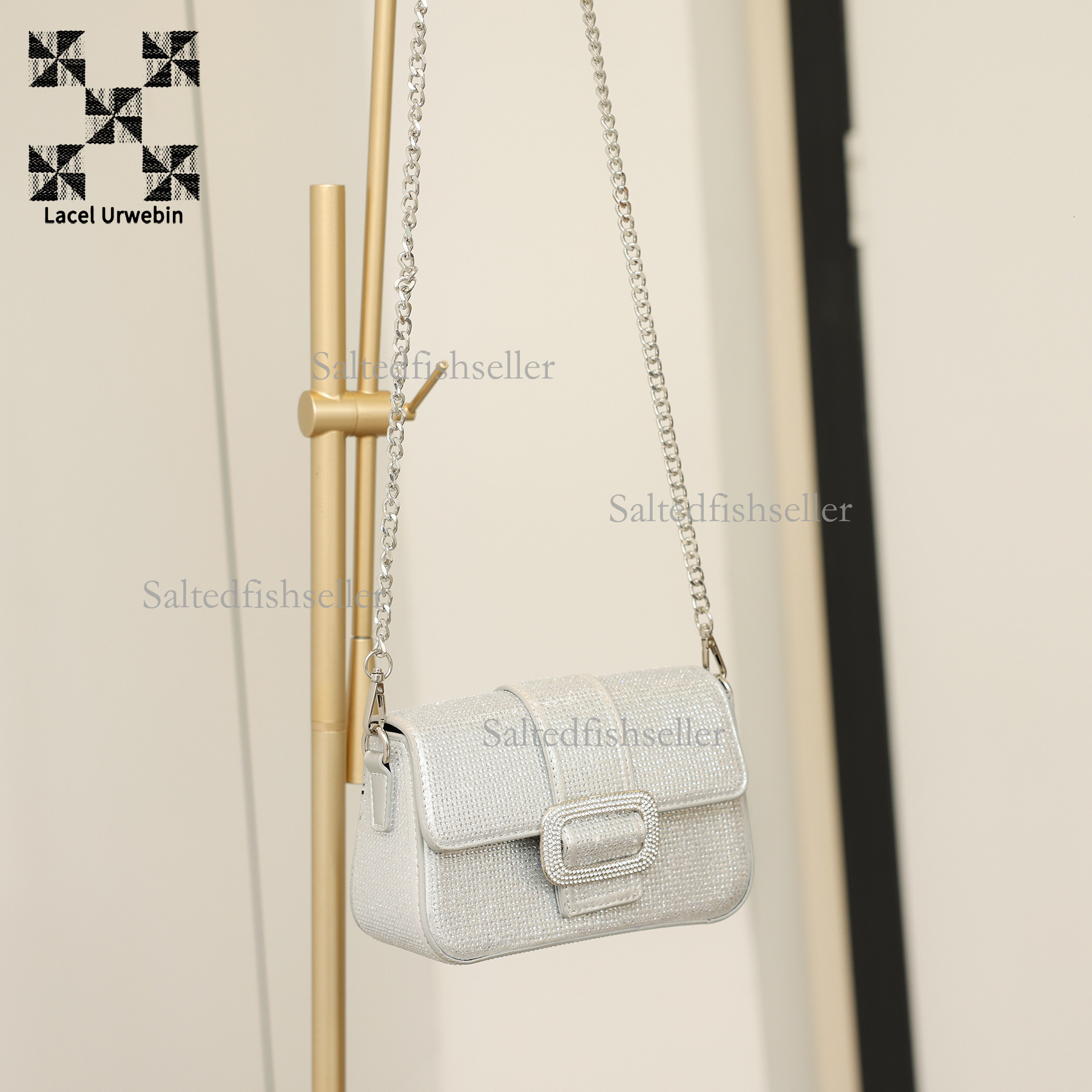 Lacel Urwebin Designer Luxury Women's Handbag New Fashion Trend Rhinestone Dinner Bag Mini Versatile One Shoulder Slanted Chain Small Square Bag