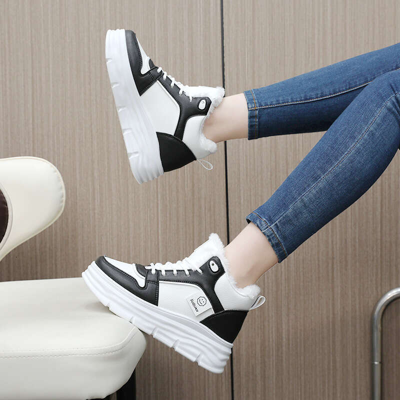 Fleece-Lined Winter New Style Height Increasing Thick-Soled Student Sneakers for Women Warm Street Fashion Casual Cotton Shoes