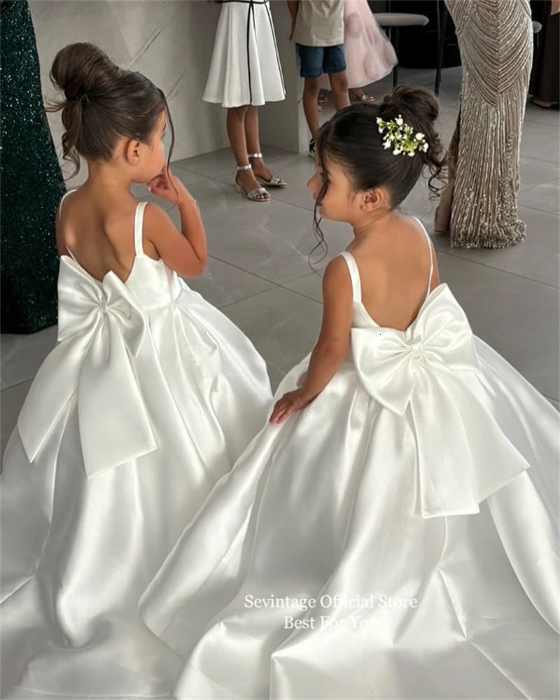 Sevintage Cute Ivory Baby Flower Dresses Bow Back Birthday Party Gifts Wedding Dresses For Kids ropa de nia Customized 251023