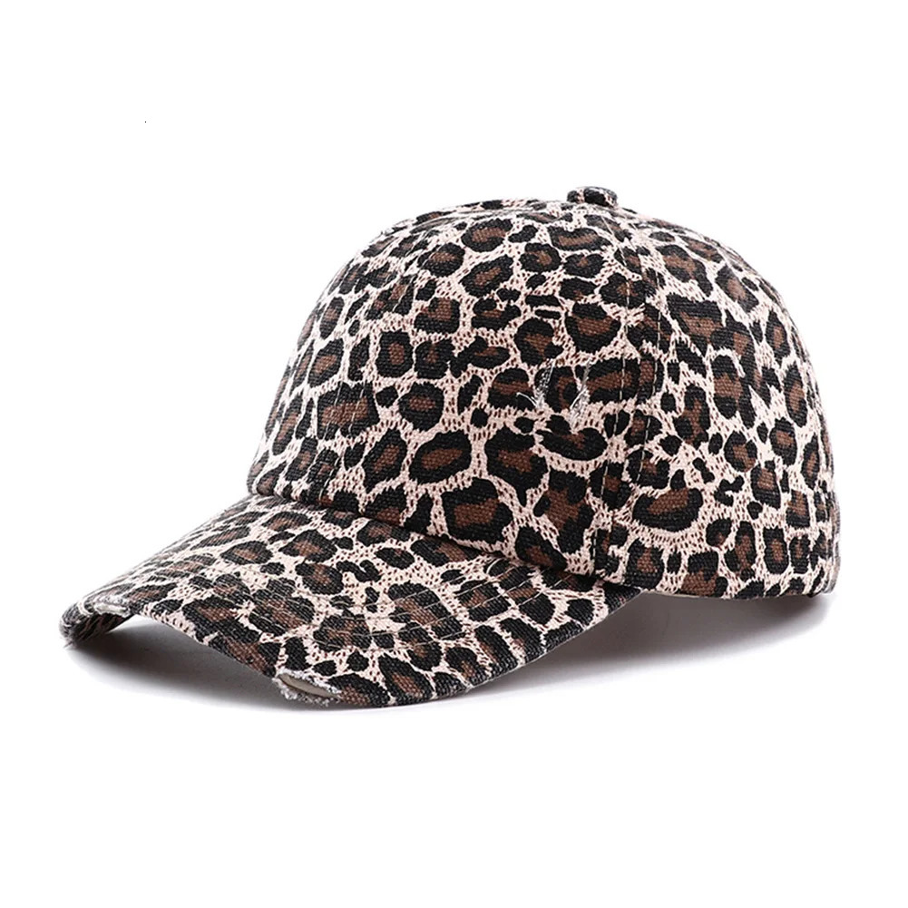 Leopard Print Vintage Washed Cotton Baseball Cap Women Hip Hop Ponytail Messy Buns Outdoor Sport Hats Accessories 251023