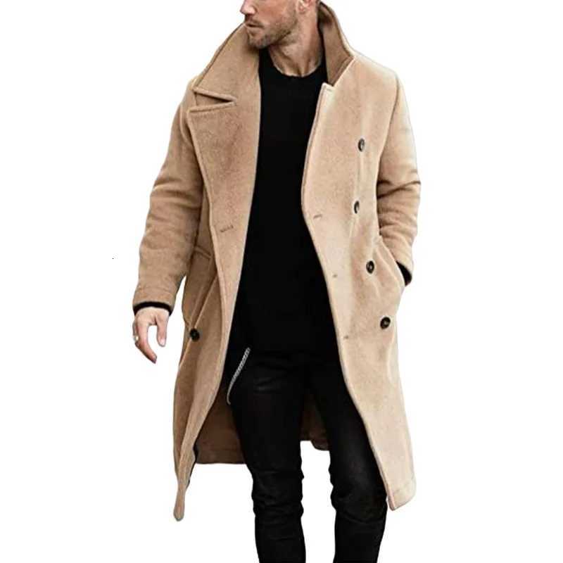 Winter New Mens Woolen Coat Thick Coat Medium Long Casual Woolen Windbreaker Men Jacket Mens Clothes Men Jackets Mens CoatT251025