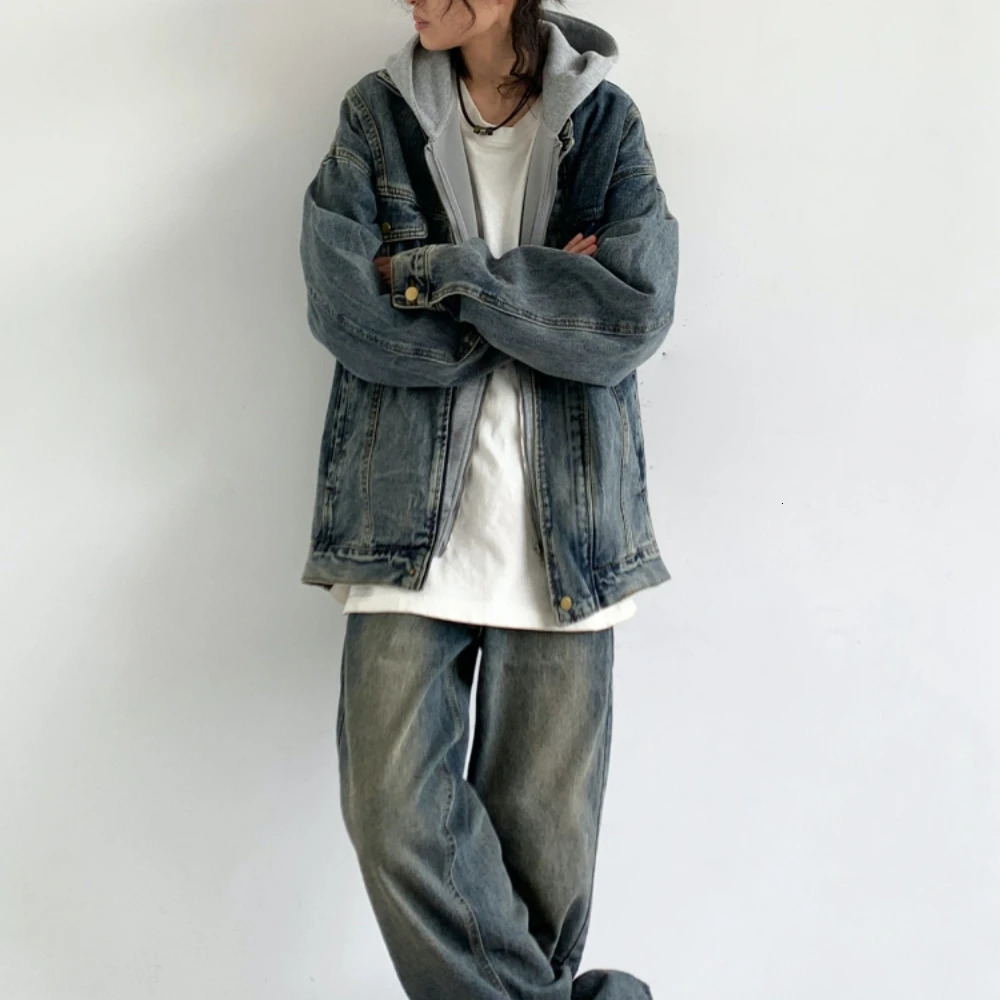 Korean Fashion High Quality Hip Hop Denim Jacket Men Streetwear Couple Stand Collar Vintage Coat Kpop Distressed Jackets 251017