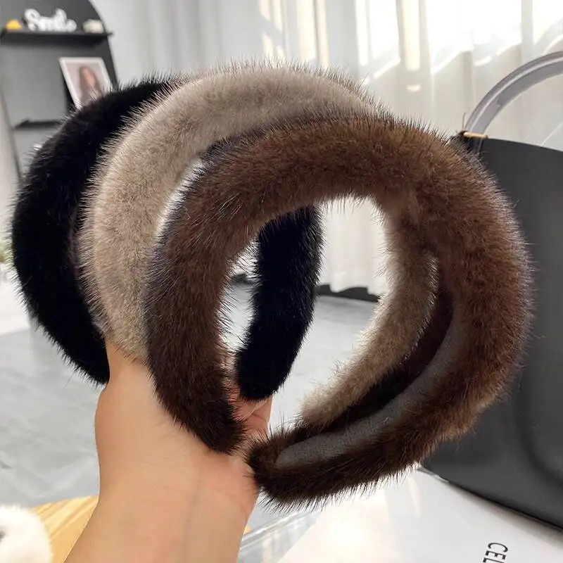 Real Mink Fur Hair Hoop Winter Wash Face Mink Hair Headwear Natural Mink Fur Headbands Fashion Hair Hoop Furry Gift For Women 251023