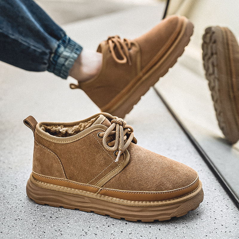 Designer bag autumn and winter fur on Leather warm snow boots thickened fashionable casual work wear boots for man