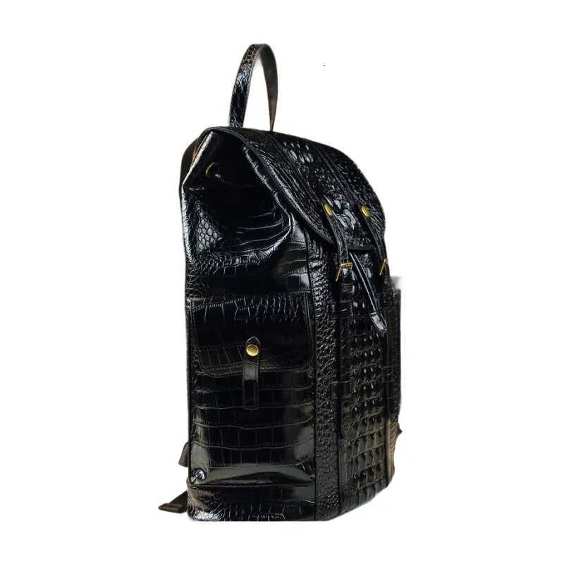 Genuine Cowhide Crocodile Pattern Travel Backpack Unisex Large School Bag for Students Office Workers with AntiTheft Zipper W251025
