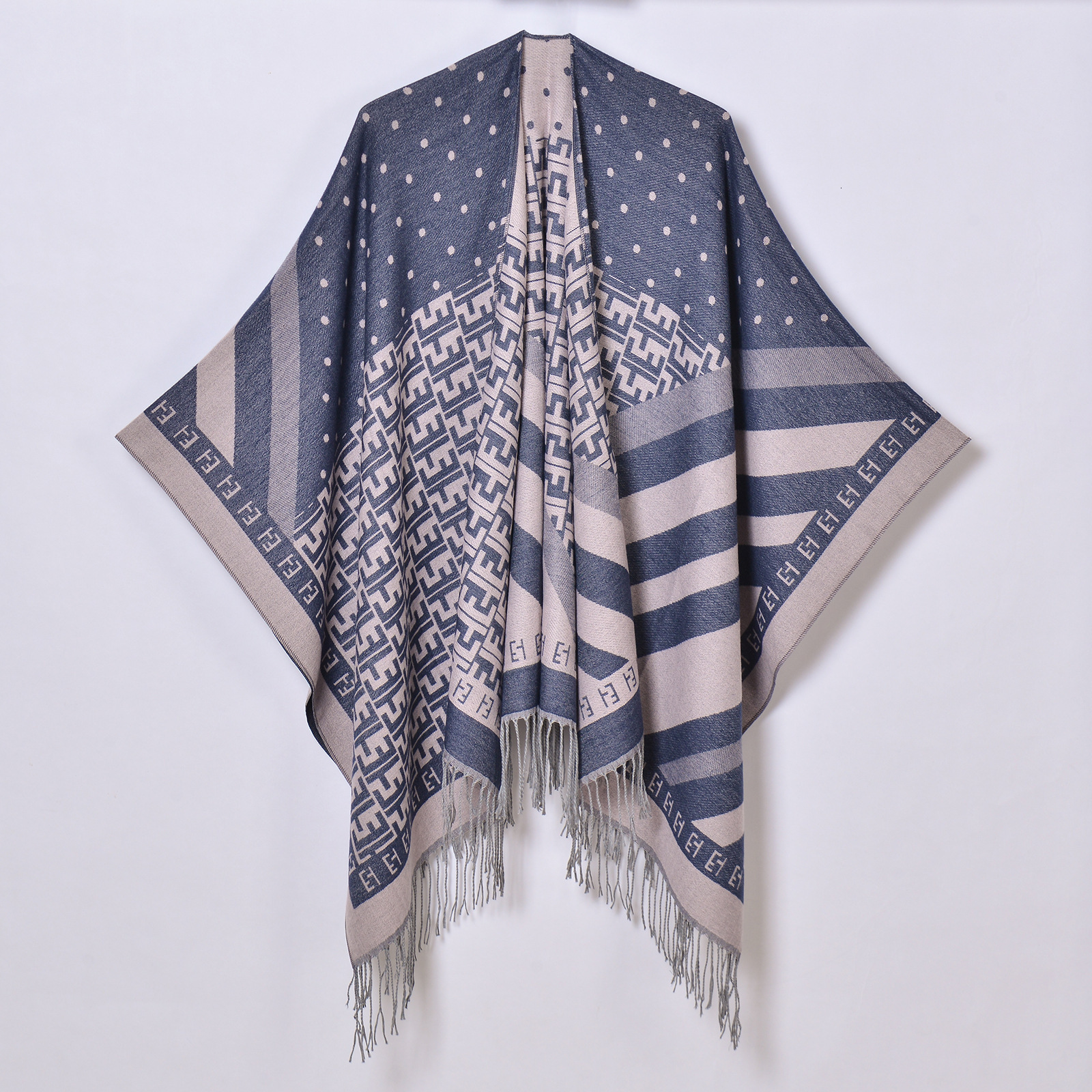 Autumn Winter Shawl New Womens Letter Dot Coat Tassel Jacquard Cape Cardigan