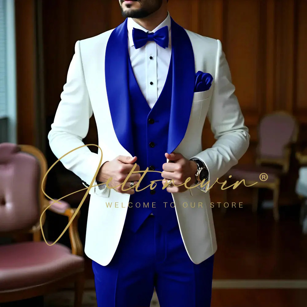 White 3 Pieces Men Suits Slim Fit Shawl Lapel Formal Man Wedding Groom Wear Blazer Sets Party Tuxedos Trajes De Hombre 251020