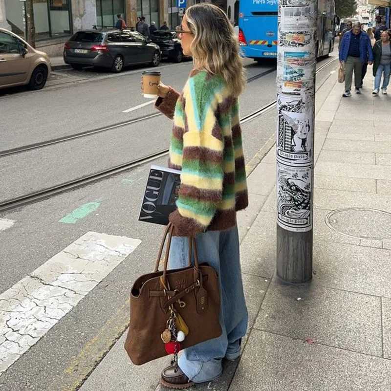 Striped Winter Clothes Woman Pulls Femmes Allmatch Loose Simple Style Sweater Comfortable Knitted Contrast Color Loose CasualT251025