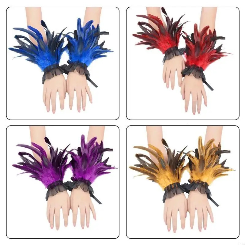 Ethnic Feathered Hand Cuffs Vintage Women Cosplay Costume Accessory Arm Sleeves 6XDA 251023