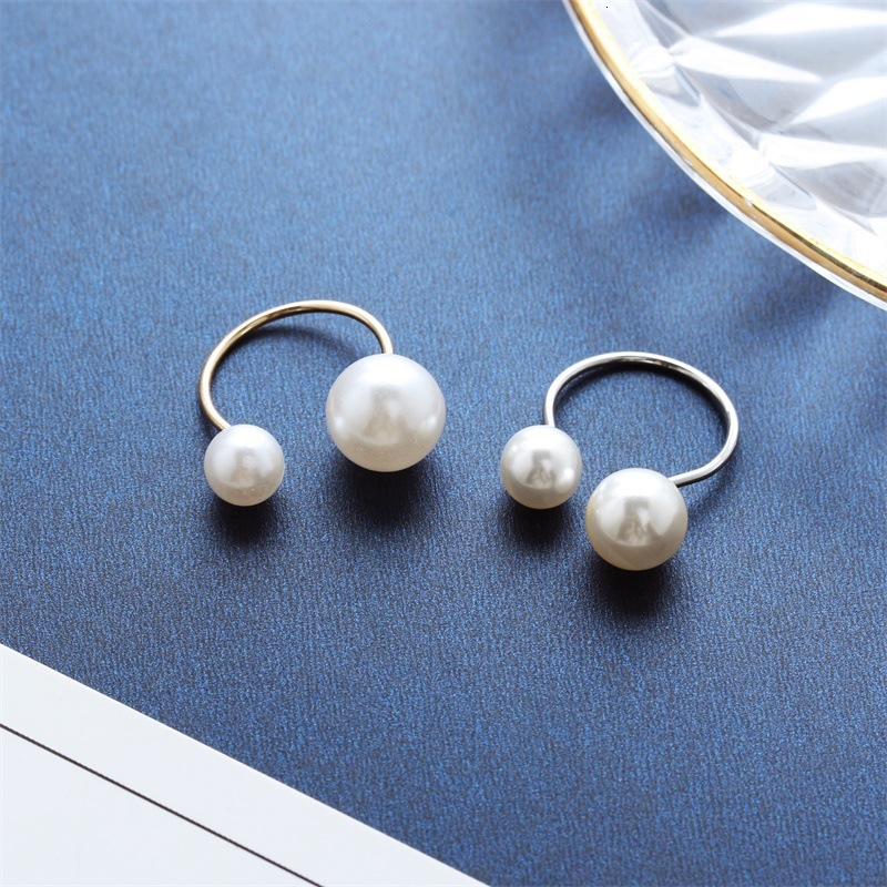 0656 Korean Hand Jewelry Elegant Lady Style U-Shaped Adjustable Open Ring with Large and Small Pearls