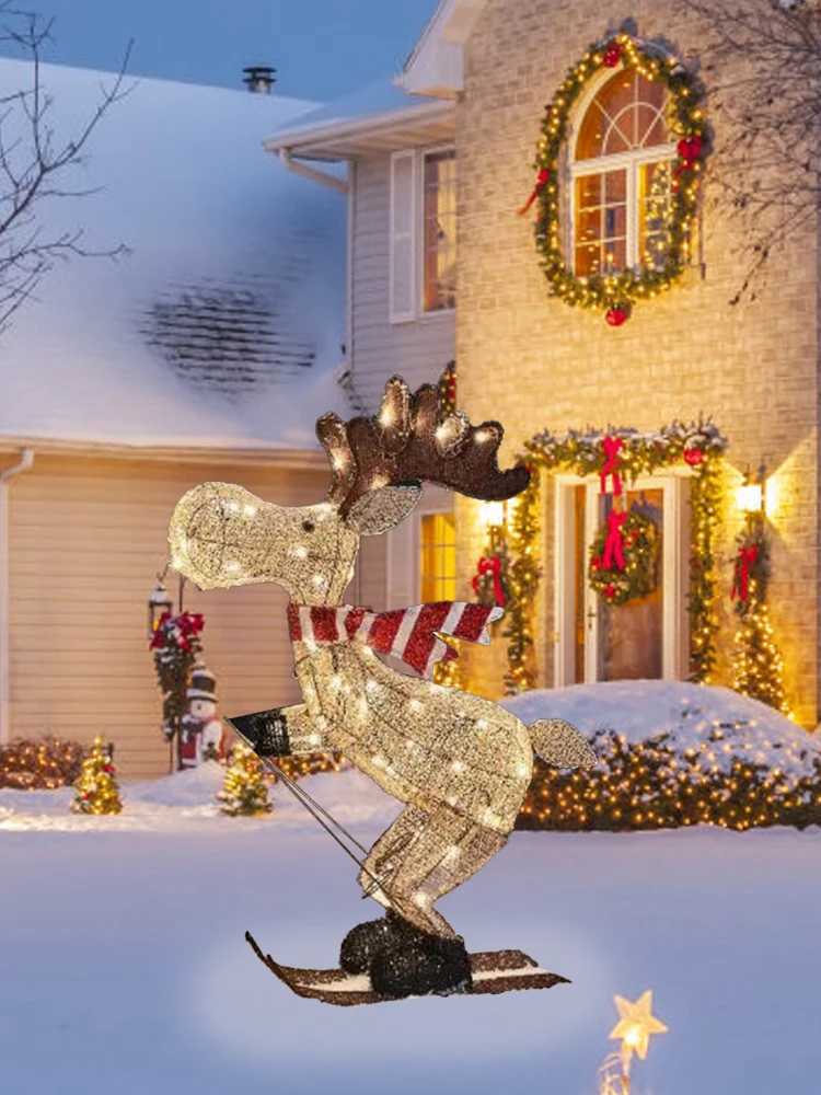 Acrylic Glowing Ski Reindeer Ornaments Reindeer Lawn Decorations Glowing Reindeer Ornaments with Led Lights Christmas C251024