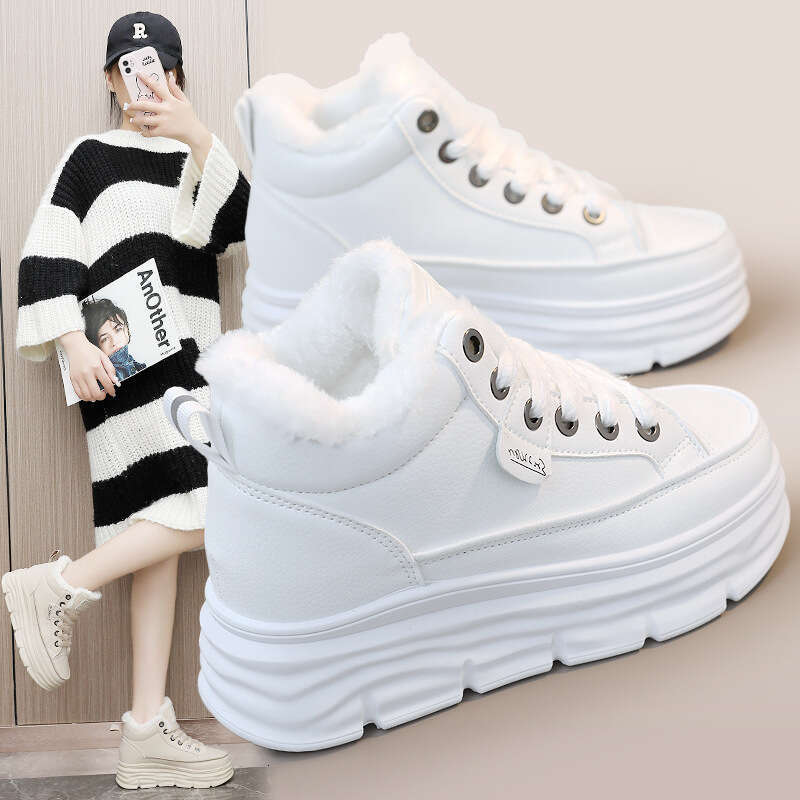 Fleece-Lined High-Top High Quality Height-Increasing Women's Winter New Student Ins Korean Version Warm Casual Cotton Shoes Trendy