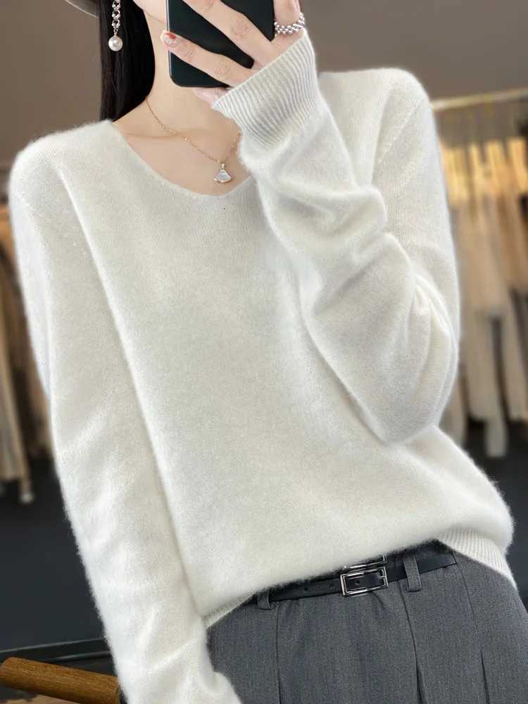 Aliselect Fashion 100 Merino Wool Women Sweater VNeck Long Sleeve Basic Jumper Spring Autumn Winter Clothing Knitwear TopsT251025