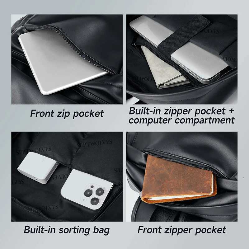 Septwolves Highquality Leather laptop Computer Backpack 15Inch Large Capacity Waterproof Backpack For Men Business Travel Use W251025