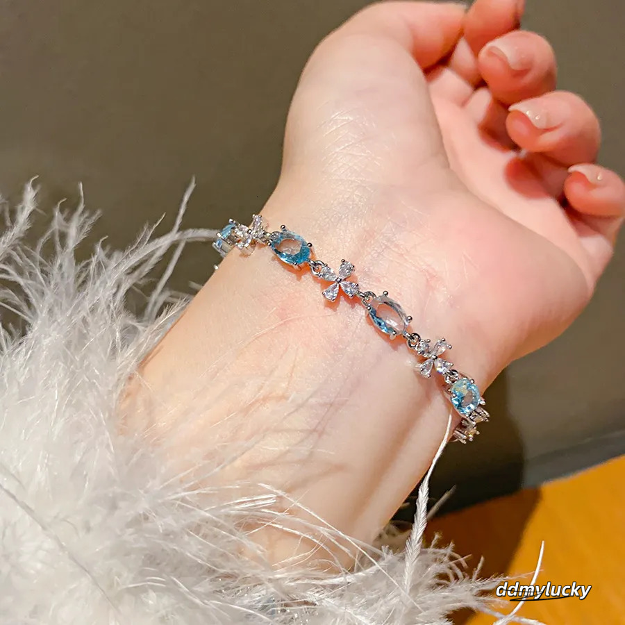 Sier-Tone Bracelet With Blue Gemstone & Dia Accents - Elegant Jewelry For Parties And Special Ocns Ddmylucky